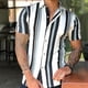 thumbnail image 2 of Camisas Hombre Hombres manga corta primavera verano casual rayas impresas camisas top blusa camisas (Black, L), 2 of 4