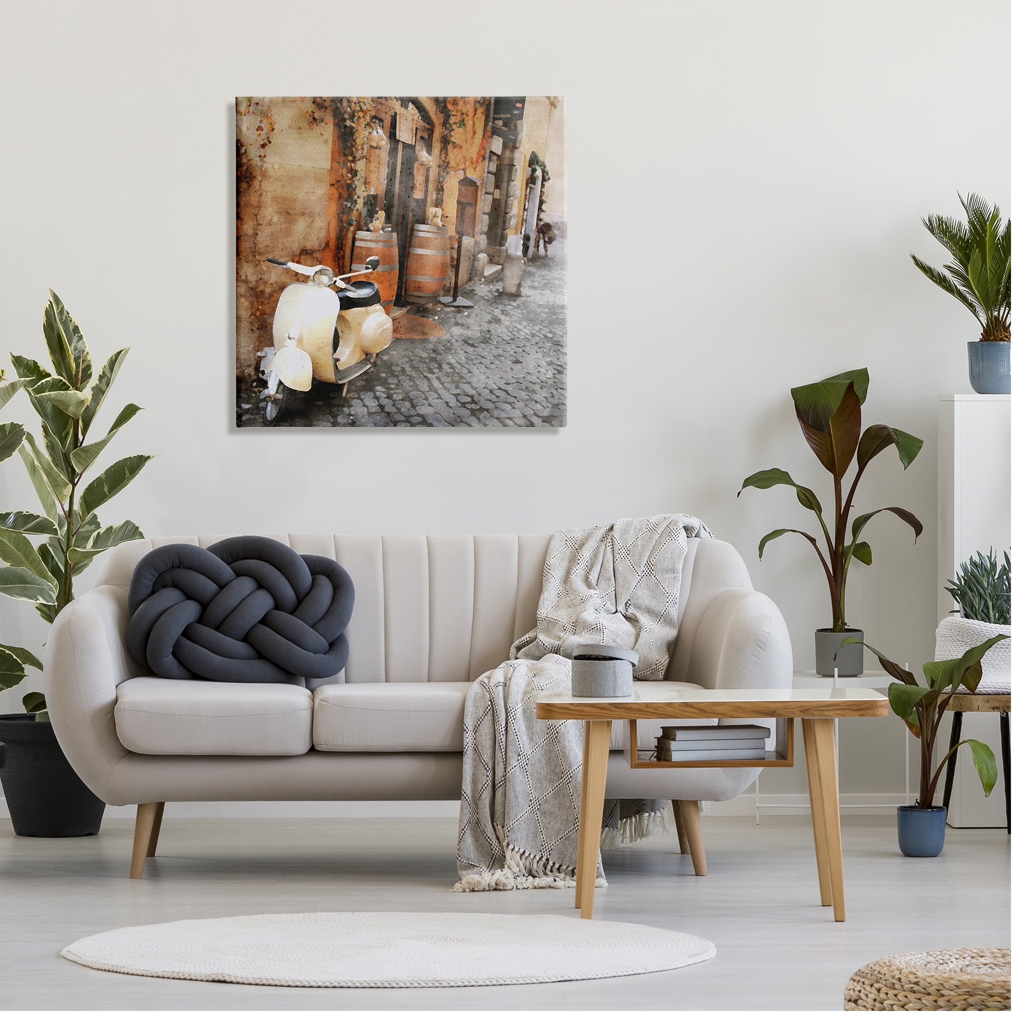 Stupell Industries Moped in Town Alley Travel & Places Painting Gallery Wrapped Canvas Print Wall Art, 30 x 30