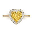thumbnail image 2 of 2.27 ct Brilliant Heart Cut Yellow Zircon 14k Yellow Gold Halo Solitaire with Accents Bridal Wedding Engagement Promise Anniversary Ring for Women size 10, 2 of 7
