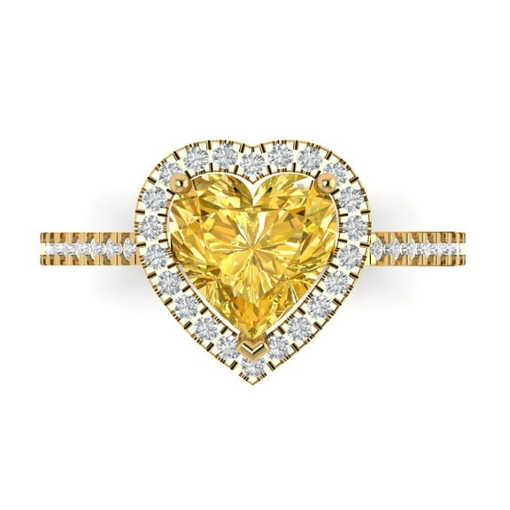 Halo Engagement Ring for Women - 2.285ct Simulated Yellow Diamond in 14K Yellow Gold Promise Ring