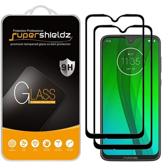(2-Pack) Supershieldz Designed for Motorola Moto G7 [Full Screen Coverage] Tempered Glass Screen Protector, Anti-Scratch, Bubble Free (Black Frame)