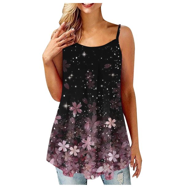 ICHUANYI Clearance Women's Fashion Printed Vest Sleeveless Blouse Rond-neck Suspenders Tops(Purple, XL) ICHUANYI WER2023081015993