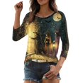 thumbnail image 4 of JoveMarine Halloween Shirts for Women, 3/4 Sleeve Crew Neck with Moon Bat Print, Loose Fit Fall Graphic Tee,Black L, 4 of 7