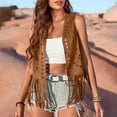 thumbnail image 7 of Women Hollow Tassel Vest Faux-Suede Fringe Jacket Boho Western Sleeveless Open Front Hippie Cardigan Brown, M, 7 of 7