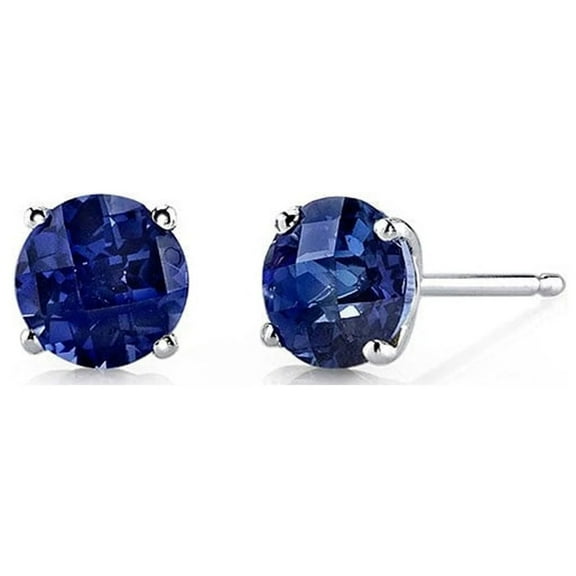 18k White Gold 3 Ct Round Blue Sapphire Stud Earrings Plated by Paris Jewelry