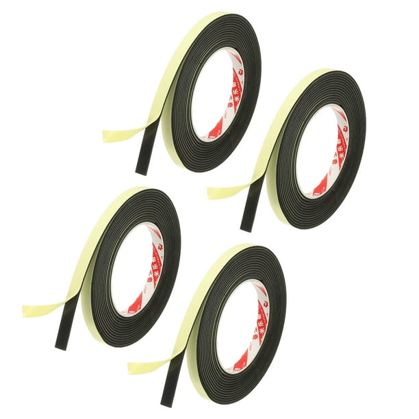 Cinta de Sellado para Puerta de 3/8 Pulgadas x 16.4 Pies, 4 Rollos de 2mm de Espesor, Cinta de Espuma Autoadhesiva para Aislamiento de Ventanas y Puertas, Negra