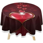 SKYSONIC Valentine Hearts Pink Round Tablecloth 60inch Indoor Wrinkle Free, Circular Lace Table Cover Washable for Kitchen Dining Decor