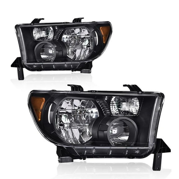 CROSSDESIGN Pair Black High/Low Beam Headlights Fit for Toyota Tundra 2007-2013/Sequoia 2008-2017