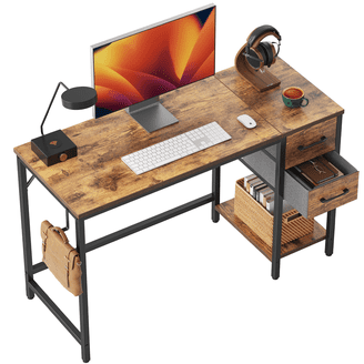 Edx 47 Inch Writing Desk with 2-Tier Drawers, Storage Shelf