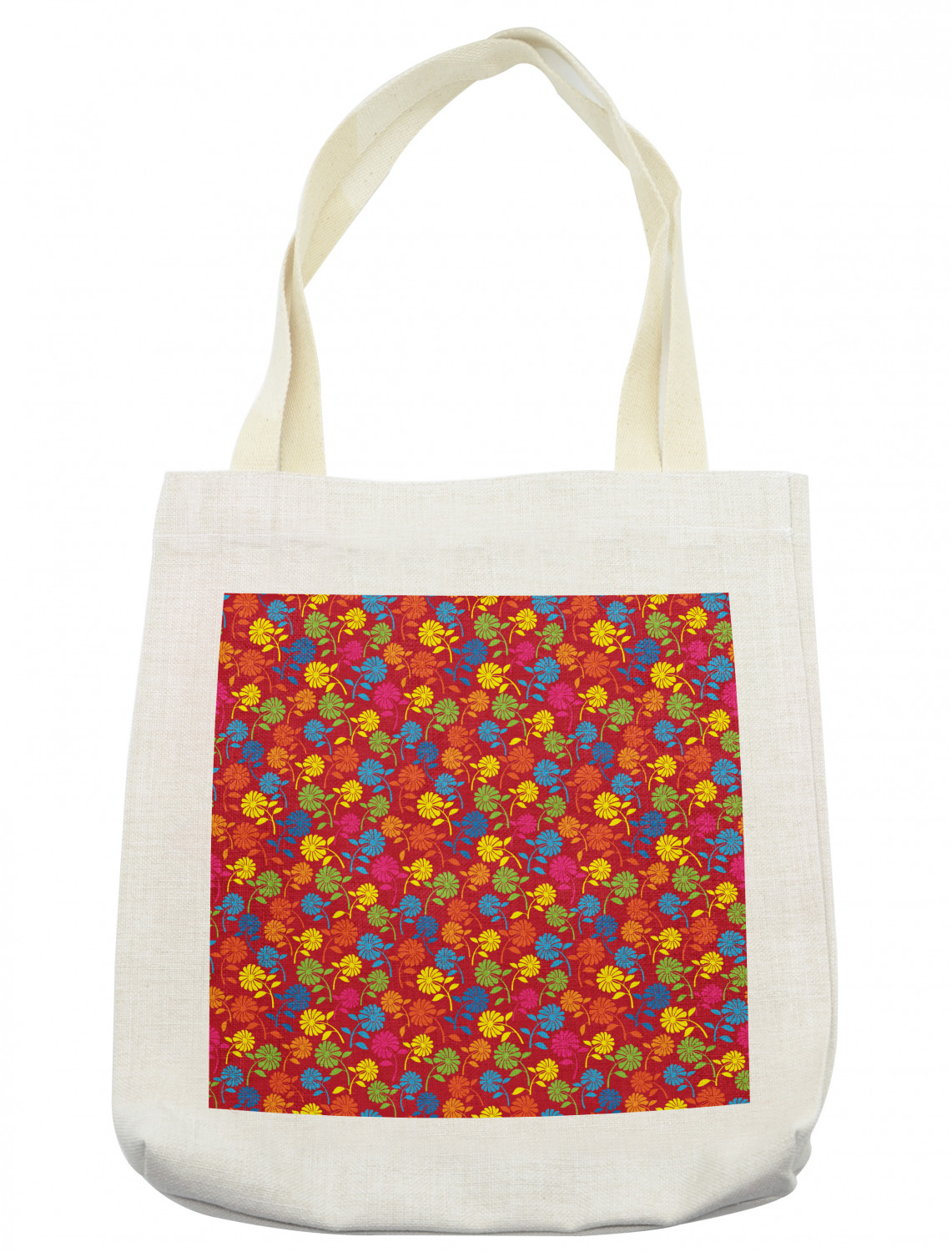 Flower Tote Bag, Colorful Blooming Daisies on a Warm Colored Background
