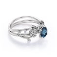 thumbnail image 3 of JeenMata Leaf and Vine - 0.5 TCW Round Cut London Blue Topaz - Solitaire Wedding Ring Set - 18K White Gold Plating over Silver, 3 of 6