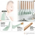 thumbnail image 2 of Kitchen Utensils Set 11 Pcs Non-Stick Silicone Cooking Utensils Set with Holder Sturdy Insulation Wooden Handle Heat Resistance Silicone Spatula Spoon Kitchen Gadgets Utensils Set (Light Green), 2 of 8