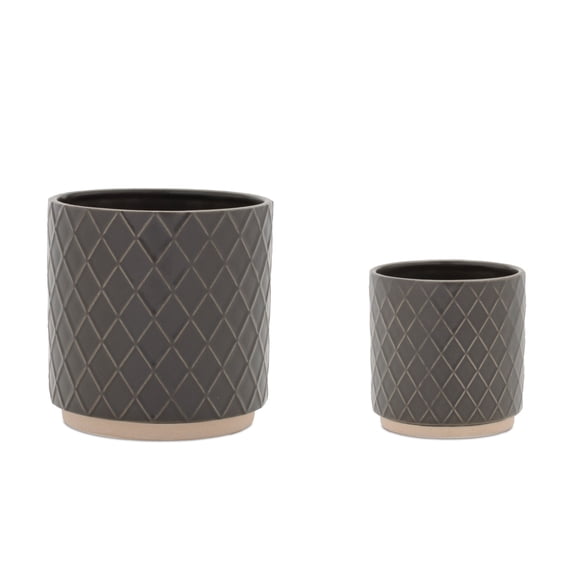 Melrose Cylindrical Diamond Ceramic Planter - 5.75" - Set of 2
