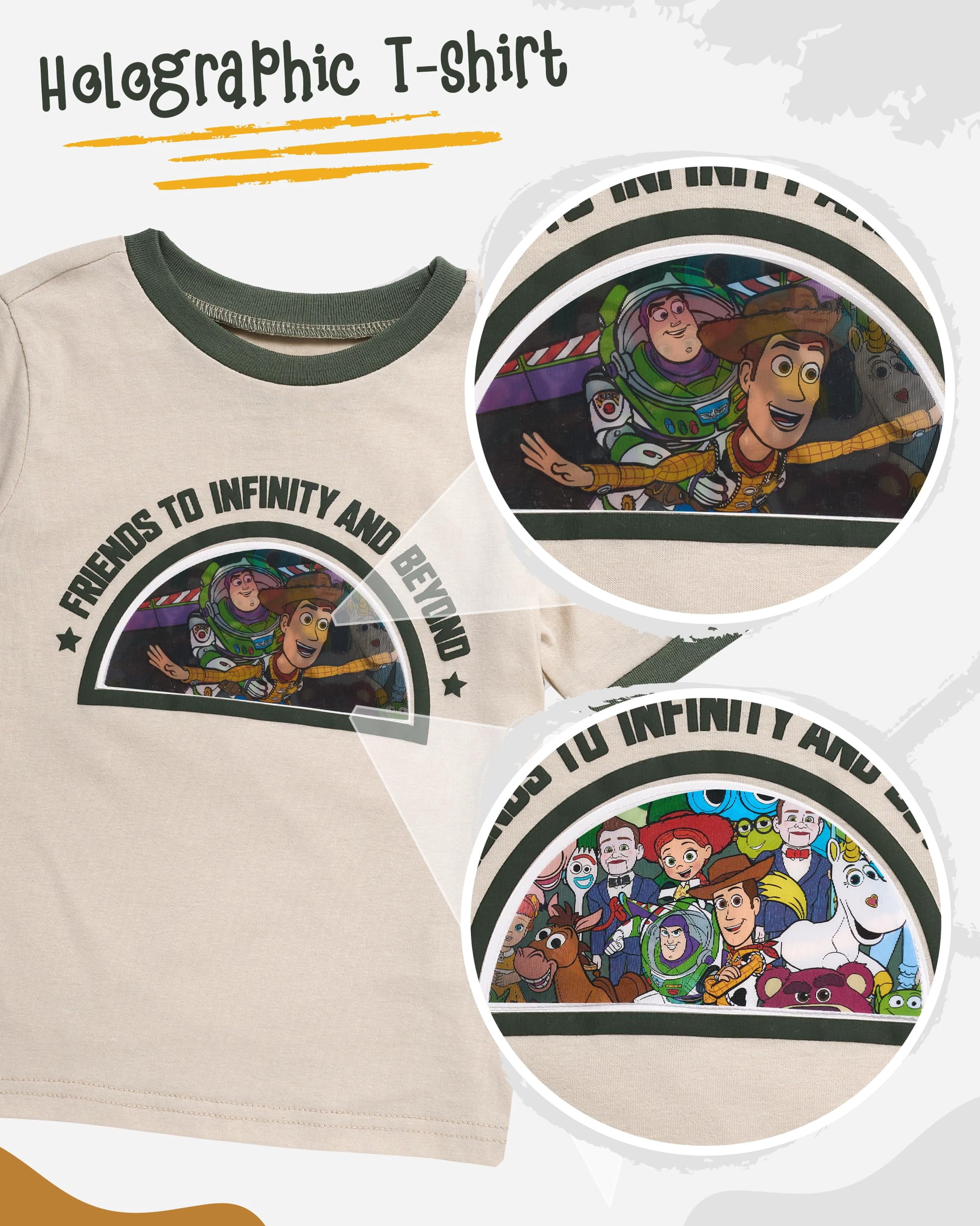 Disney Pixar Toy Story Outfit Boys' 2-Piece T Shirt & Short Set Toy Story Clothes for Boy, Buzz and Woody (Tan, 5)