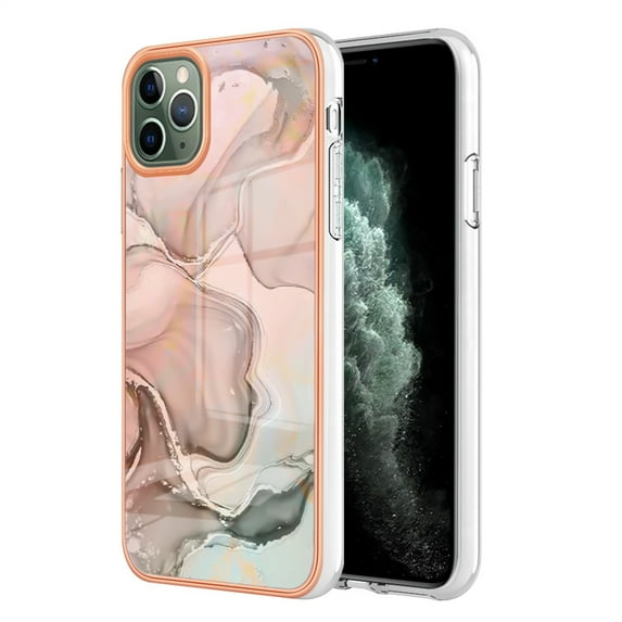 ELEHOLD for iPhone 11 Pro Max 6.5 inch Marble Case, Clear Electroplated Frame Soft TPU Anti-Scratch Wear-Resistant Wireless Charging Slim Fit Transparent Case for iPhone 11 Pro Max, Rosegold