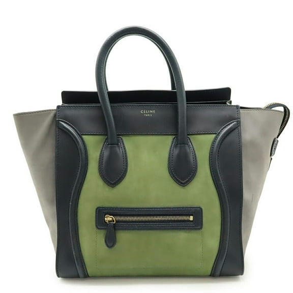 Pre-Owned CELINE Luggage Mini Shopper Tote Bag, Leather, Suede, Black, Green, Gray,... (Good)