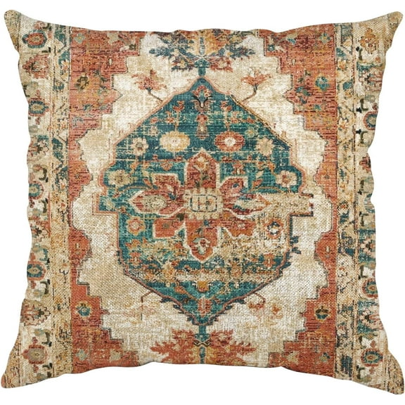 Vintage Throw Pillow Cover 18"x18", Retro Boho Pillow Cover Ethnic Square Persian Pillowcase for Decorate Home Bed Sofa, Brown Decorative Pillow Cases
