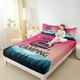 thumbnail image 4 of jejeloiu Camper Adventure Twin Sheet Sets,Happy Camping Twin Fitted Sheet,Pink Teal Black Flat Sheet For Girls,Breathable Home Decor,3-Piece, 4 of 7