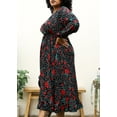 thumbnail image 5 of Plus Size Bell Sleeves Rose Floral Print Wrap Maxi Dress,Black,,4X-Large, 5 of 5