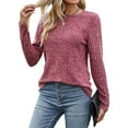 thumbnail image 4 of Hibeli Women Crew Neck Long Sleeve Ribbed Slim Fit Solid Color Top, 4 of 7