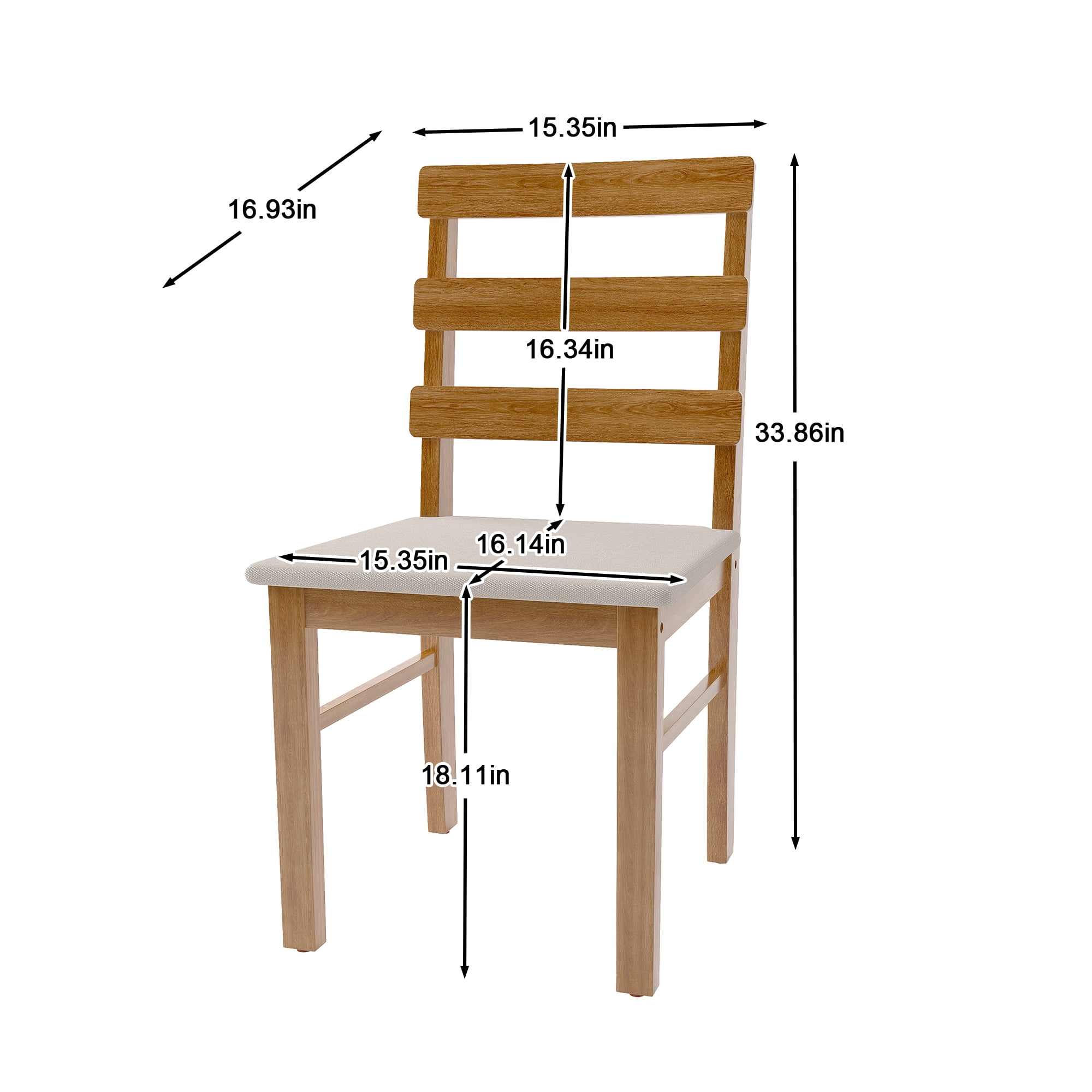 MOONMISS Linen Upholstered Solid Wood Three Horizontal Back Dining Chair(set of 2) for Dining Room,Kitchen-Wood
