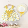 thumbnail image 2 of Toddler Girl Dress Baby Toddler Girls' Peach Print Sleeveless Dress with Bowknot Casual Sundress with Hat Girls Skirts Yellow 12 Months-18 Months, 2 of 3