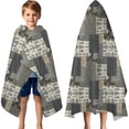 thumbnail image 3 of Brown Checkered Geometric and Floral Pattern Hooded Bath Towel，60"x35" for Ages 3 To 12 Kids, Quick Dry Lightweight Soft Microfiber Hood Beach Towel Cover Up for Kids, 3 of 7