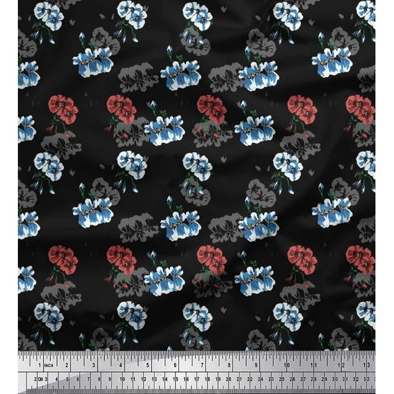 Soimoi Cotton Voile Fabric Stripe,Leaves & Floral Artistic Print Fabric by Yard 56 Inch Wide