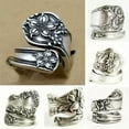 thumbnail image 2 of HOOUN Vintage Silver Spoon Ring Flower Leaf Wide Ring Party Jewelry Adjustable Size-01#, 2 of 8
