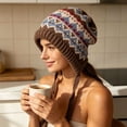thumbnail image 3 of Winter Caps for Women Knit Vintage Print Hat with Ear Flap- Nordic Style Warm Cozy Outdoor Skiing Hat, 3 of 9