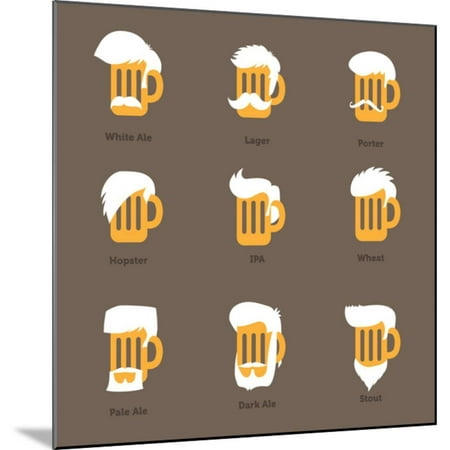 Beer Glass Hipster Character - Barflies. Beer Types Stylized Vector Illustrations. Wood Mounted Print Wall Art By radoma