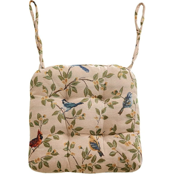 Farmhouse Bird Print Chair Cushions with Ties U-Shaped Soft Comfortable Chair Pads Non Slip Seat Cushions for Indoor Dining Room and Kitchen Chairs (White,16"x16")