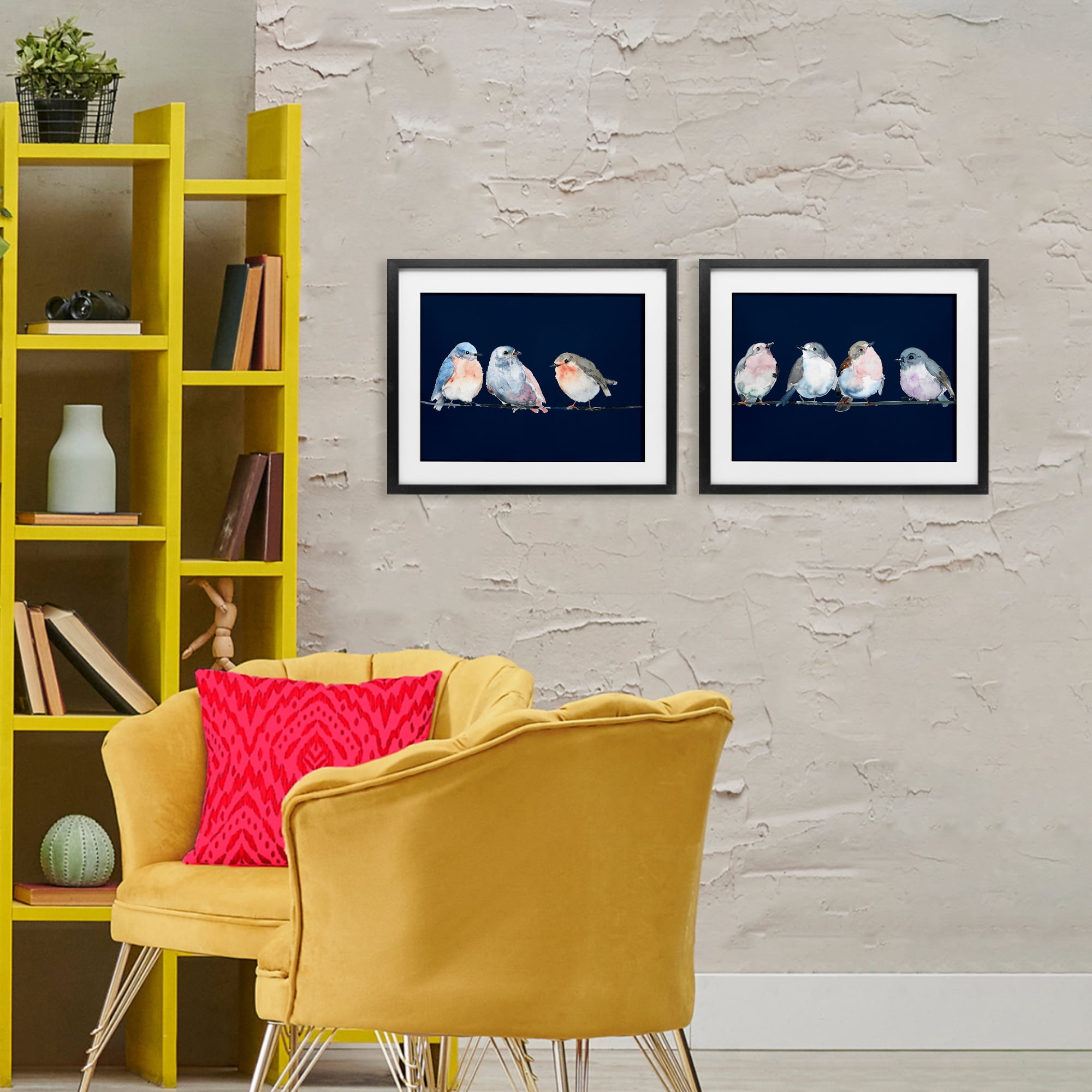 Stupell Industries Perched Navy Toned Birds 2 Piece Black Framed Print Under Glass Set, design by Lorenzo Collective