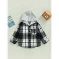 thumbnail image 2 of Bagilaanoe Toddler Baby Boy Hooded Jacket Plaid Long Sleeve Single-Breasted Shacket Coat 6M 12M 18M 24M 3T 4T Kids Fall Casual Outwear, 2 of 8