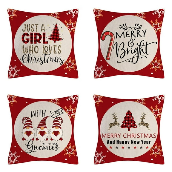 Christmas Pillow Covers 18"x18" Set of 4 for Christmas Decor Holiday Rustic Linen Pillow Case for Sofa Couch Christmas Decorations