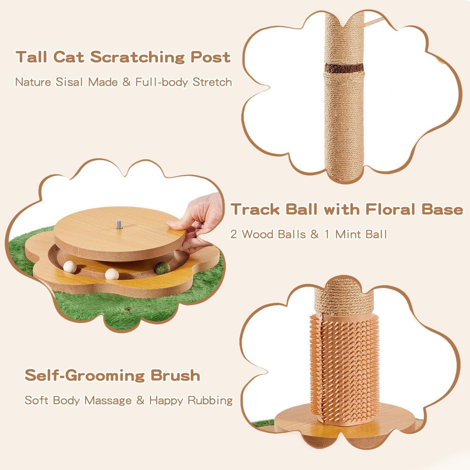 45 Tall  Scratching Post with Sisal Rope for Indoor Cats Adults Kittens,  Tree Scratcher with Hanging Balls,  Groomer, Track Balls