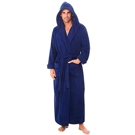 Heavy Mens 3.5lb Royal Blue Hooded Terry Cloth Bathrobe. XXL Full Length 100% Turkish