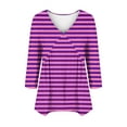 thumbnail image 3 of miqiqism Fashion Striped Tops For Women Trendy Long Sleeves Tshirts Juniors Flowy Loose Fit Blouses Teen Girls Deep V Neck Colorblock Pleated Pullover Clothing,Purple,Large, 3 of 4
