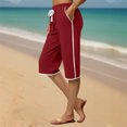 thumbnail image 4 of cocolona Womens Capri Pants Summer 2025 Elastic Waist Drawstring Half Shorts Casual Loose Beach Capri Shorts with Pockets Red XL, 4 of 5