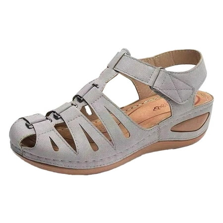 

Mackneog Roman Style Large Size Hook Loop Solid Comfort Wedge Sandals Gift on Clearance