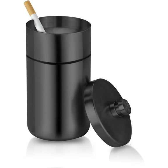 Car Ashtray with Lid Smell Proof Stainless Steel Portable Ash Tray for Car Cup Holder Detachable Windproof Extinguished Cigarette Bucket Automotive Ashtrays for Outdoor Home Office Silver