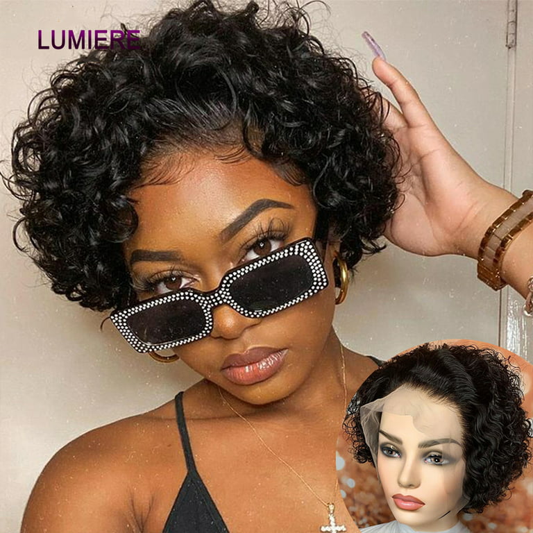 Lumiere Hai 99J Burgundy Honey Blonde 350 Colored Short Curly Pixie Cut  Lace Wig Pre Plucked Bob Wig 13X2 Lace Front Curly Human Hair Wigs -  Walmart.Com