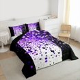 thumbnail image 3 of Manfei Geometric Plaid Grid Boy Girl 3 Pieces Queen Comforter Set,Bling Glitter Ultra Soft Bedding Sets,Black Purple Bedding Comforter Set Breathable,Lightweight Room Decor,Reversible, 3 of 8