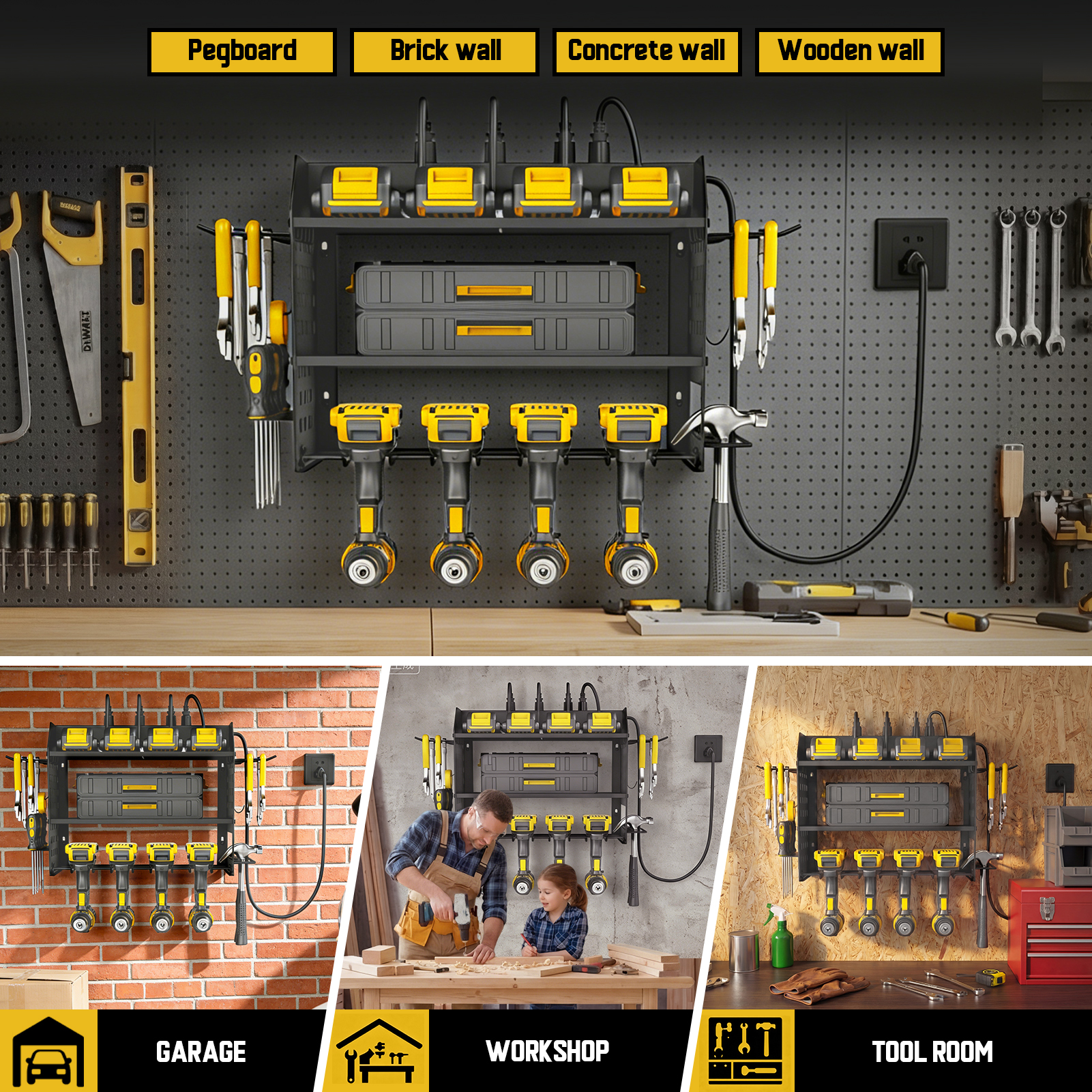 Sunally Power Tool Organizer with Charging Station, 3-Tier photo 8