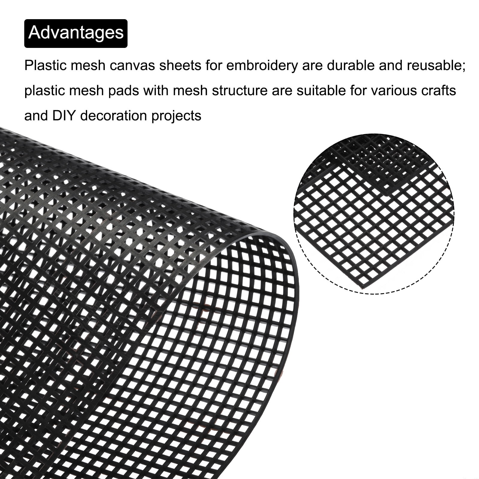 10pcs 13"x20" Plastic Mesh Canvas Sheet 8 Count Needlepoint Blank Canvas Square for Embroidery, Black