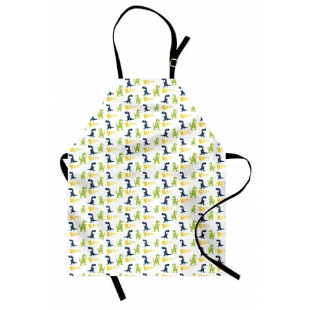 

Dinosaur Party Apron Happy Cartoon Dino Reptile Rrrr Text on Plain Pattern Unisex Kitchen Bib with Adjustable Neck for Cooking Gardening Adult Size Multicolor by Ambesonne