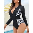 thumbnail image 4 of Women's One Piece Rashguard Swimsuit Zip Front Surfing Shirt Sun Protection, 4 of 7