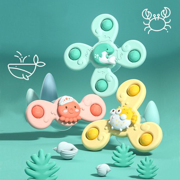 Juguetes giratorios con ventosa para bebés, Juego de 3 piezas, sonajero giratorio, mordedor, juguetes de baño para niños pequeños Fivean unisex