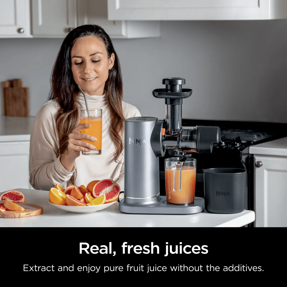 Restored Ninja NeverClog 150W Cold Press Juicer with 18oz Jug, 30oz Pulp Container, 2-Speed, Compact (Certified ) (Refurbished)