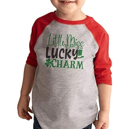 

7 ate 9 Apparel Kids Funny Little Miss Lucky Charm St Patrick s Day Red Baseball Tee